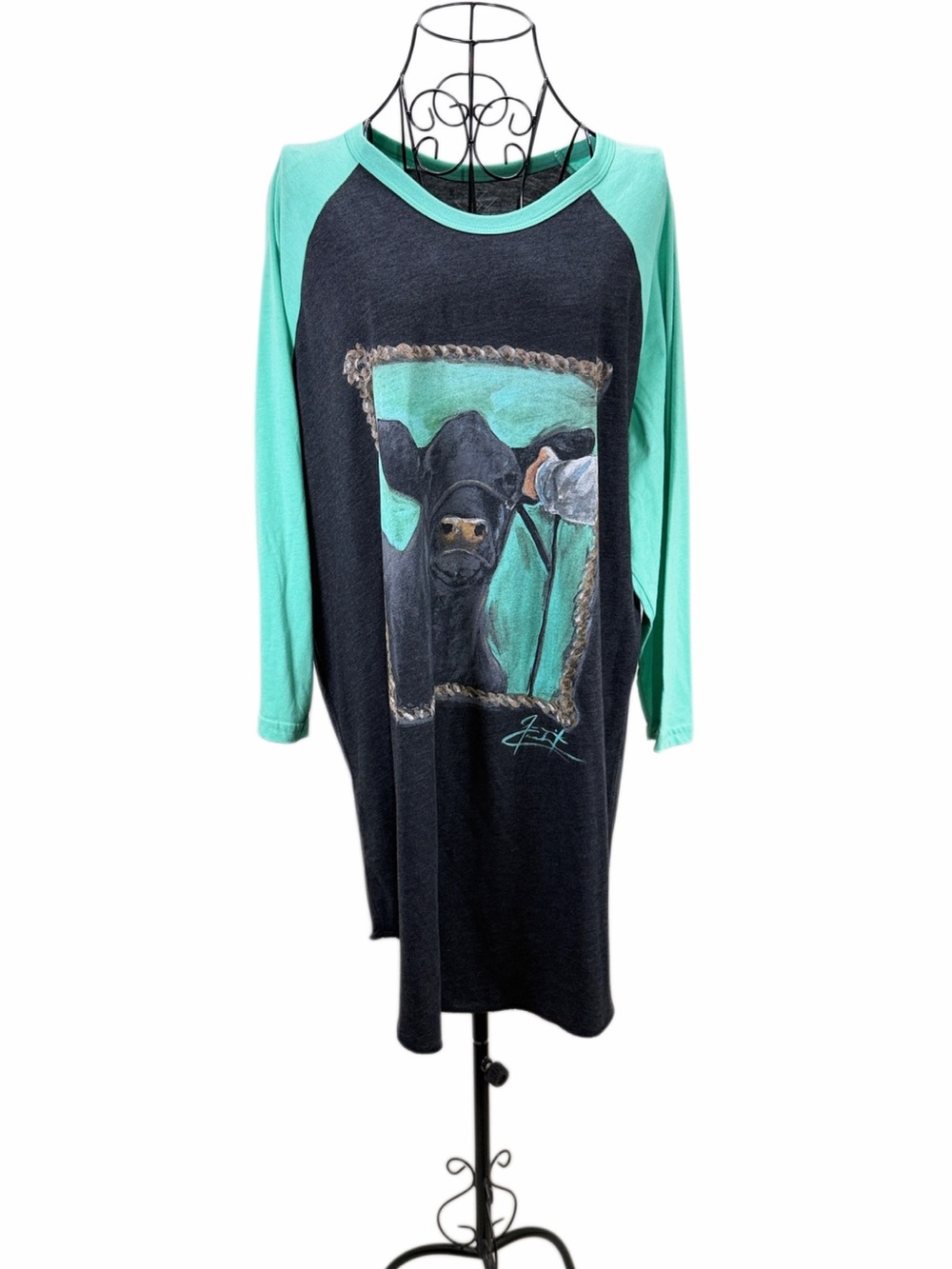 Crazy Train 2XL Cow Graphic Tunic Top Western Teal Gray NWOT